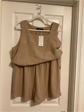 Taupe Square-Neck Sleeveless Tank